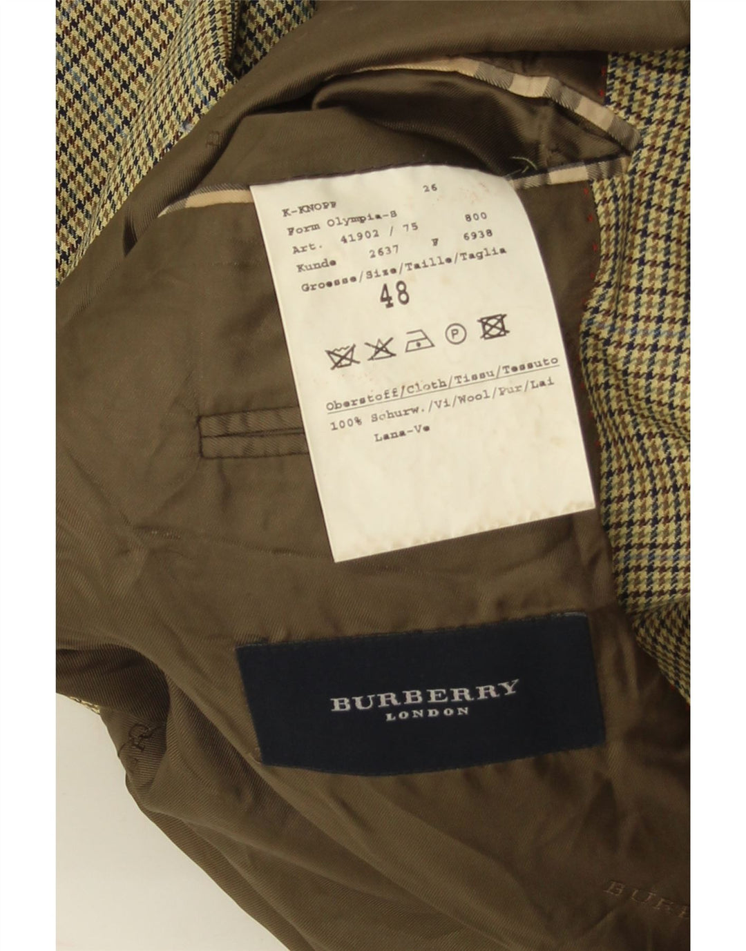 Jaqueta blazer masculina Burberry EU 48 lã virgem houndstooth amarelo médio