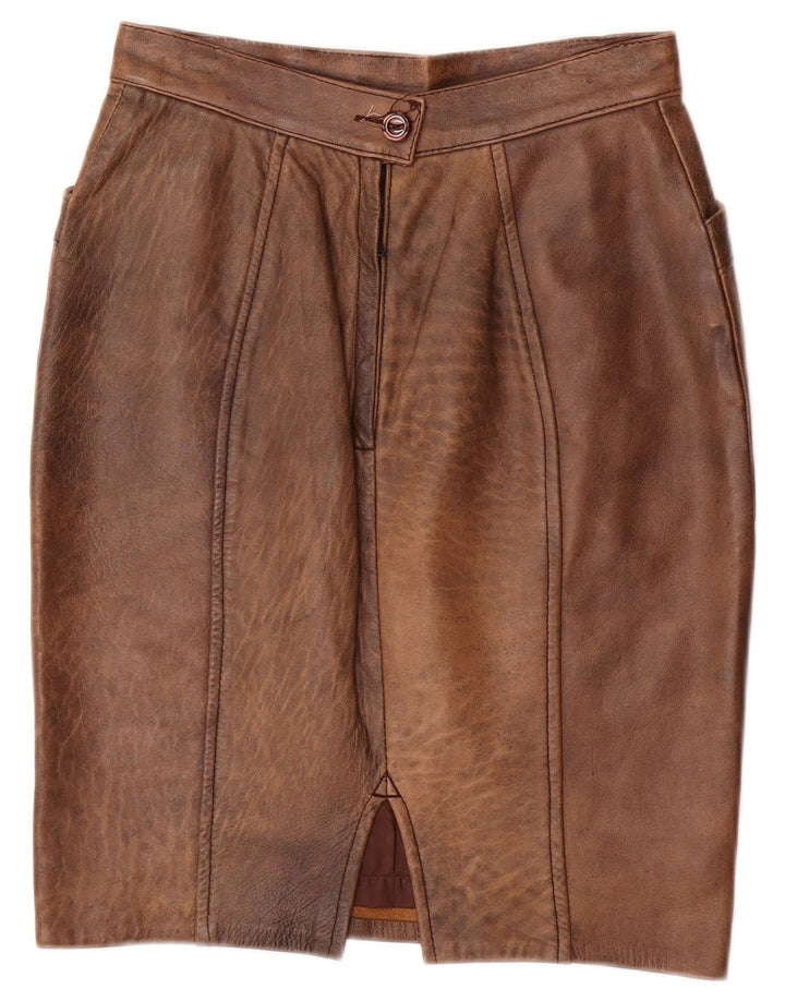 Saia de couro feminina vintage IT 42 médio W26 marrom