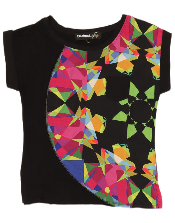 Desigual Camiseta Feminina Top UK 12 Médio Preto Geométrico