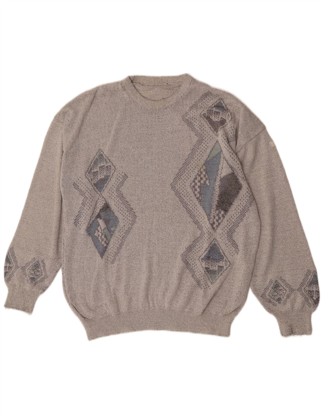 Suéter masculino vintage com gola redonda e ajuste regular grande cinza argyle/diamante