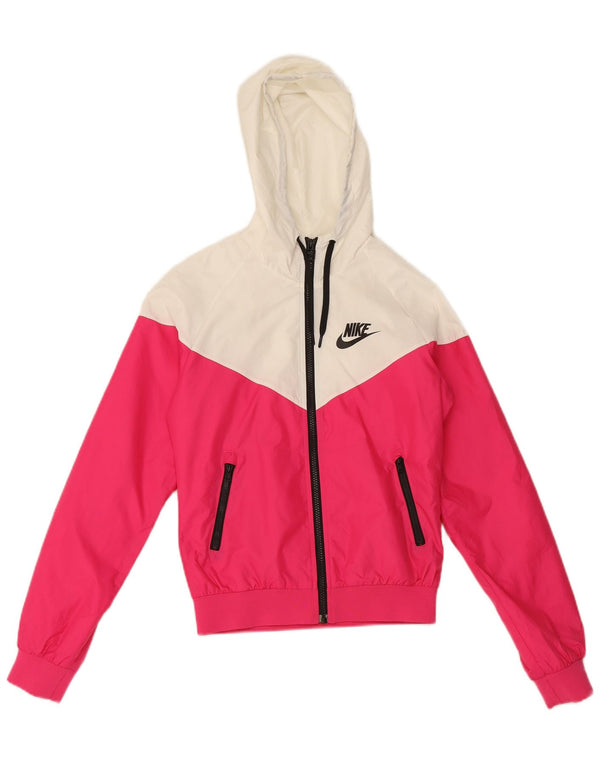Jaqueta de chuva feminina Nike com capuz UK 10 poliéster colorblock rosa pequeno