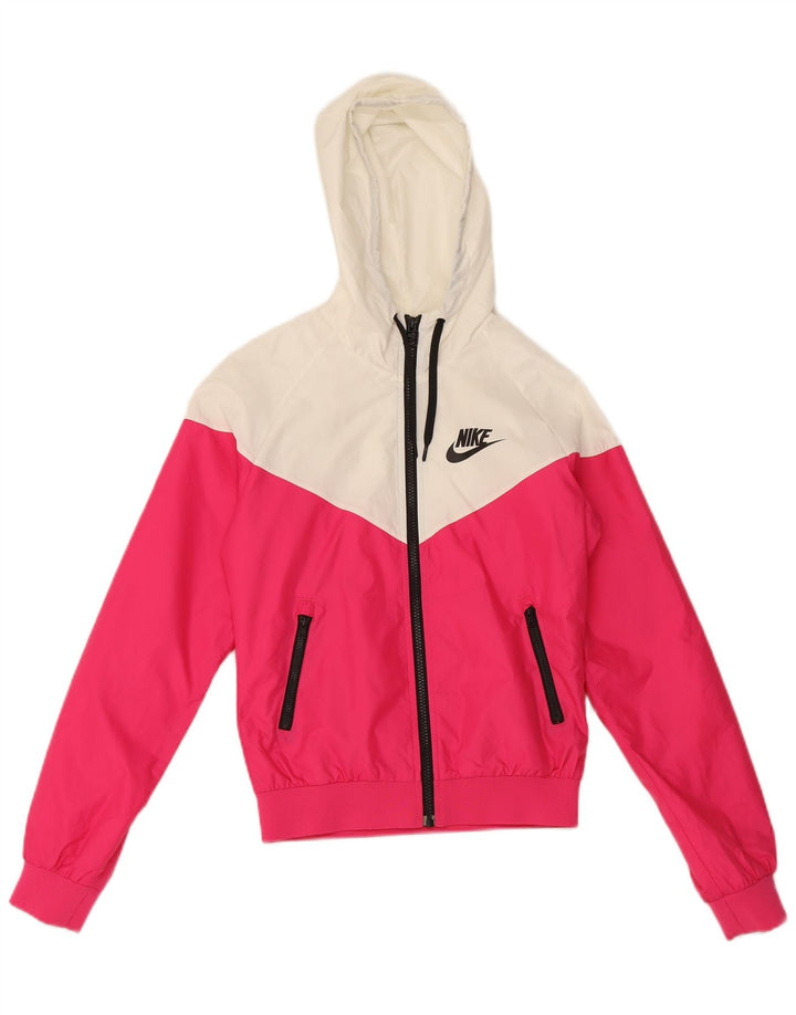 Jaqueta de chuva feminina Nike com capuz UK 10 poliéster colorblock rosa pequeno