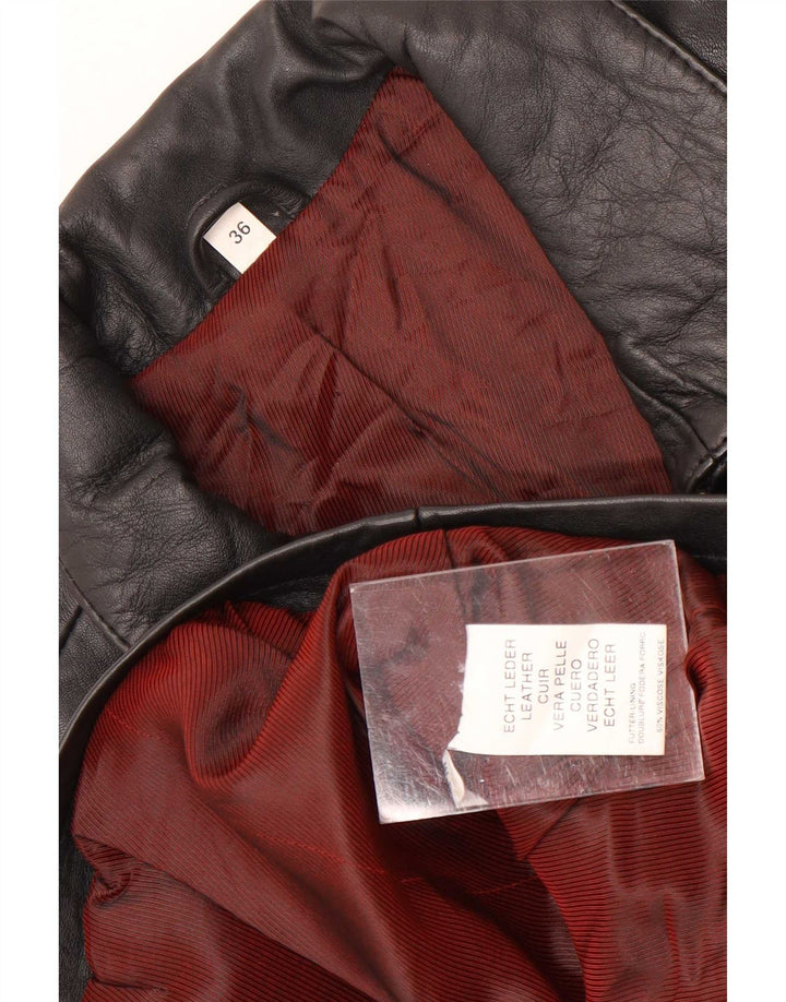 Jaqueta de couro superdimensionada feminina vintage EU 36 couro preto pequeno