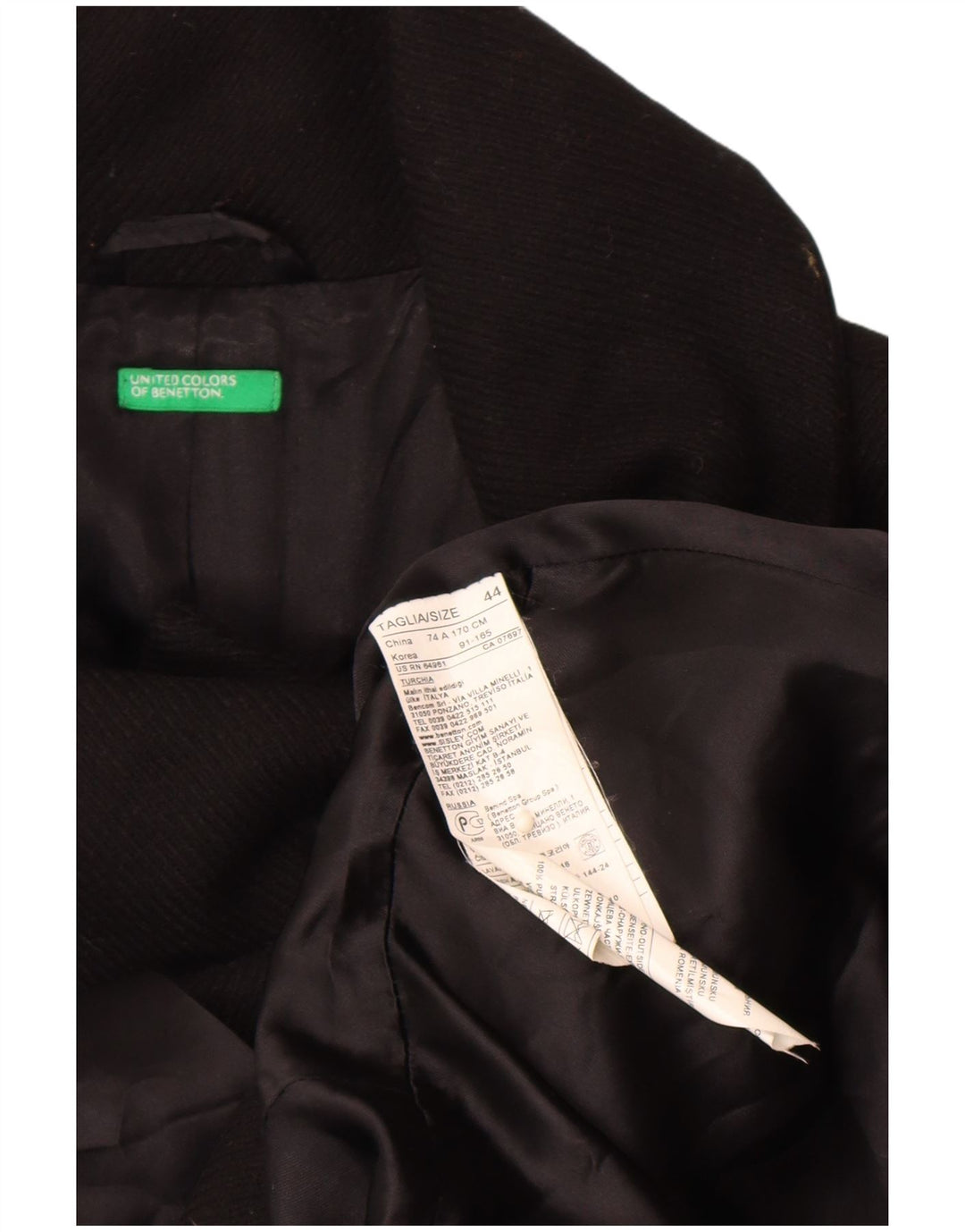 Casaco feminino Benetton com peito duplo IT 44 lã virgem preta média