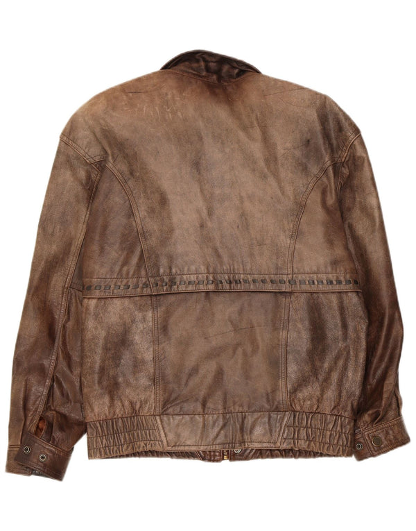 Vintage Mens Bomber Leather Jacket EU 48 Medium Brown Leather