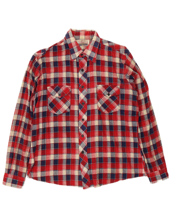 Camisa masculina de flanela vintage tamanho 42 16 1/2 grande algodão xadrez vermelho