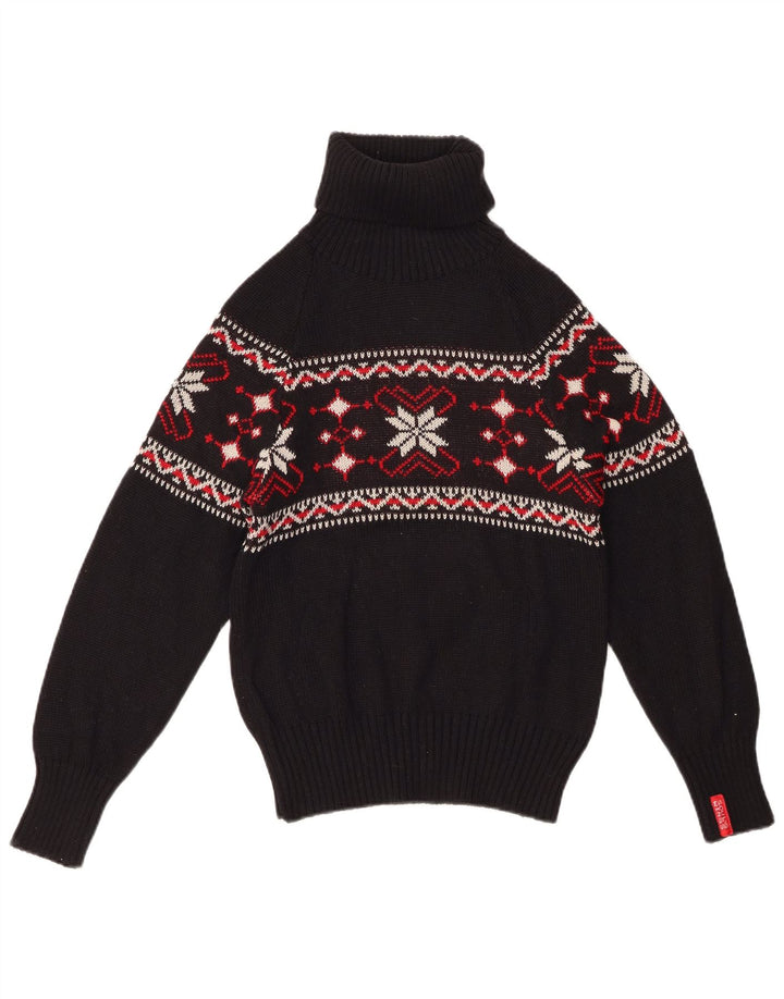 Suéter feminino vintage com gola redonda e floco de neve Reino Unido 12 médio preto inverno