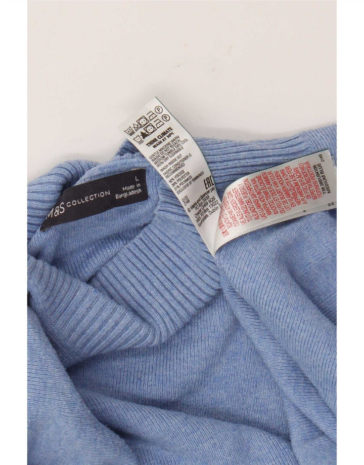 Suéter feminino Marks & Spencer com gola tartaruga Reino Unido 16 grande azul