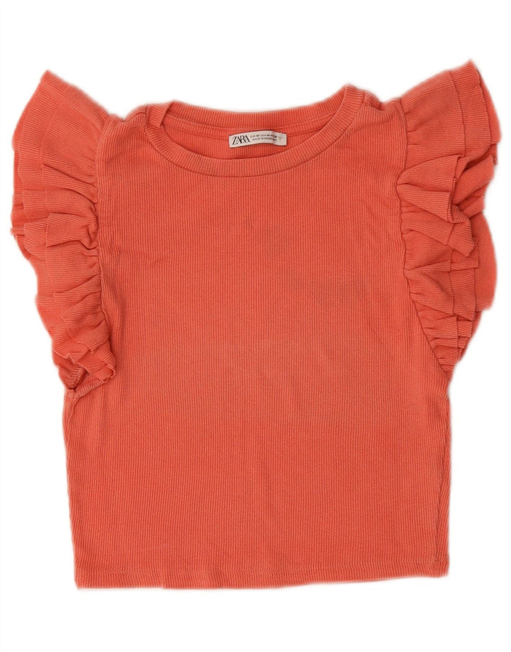 Top curto feminino ZARA UK 12 algodão rosa médio