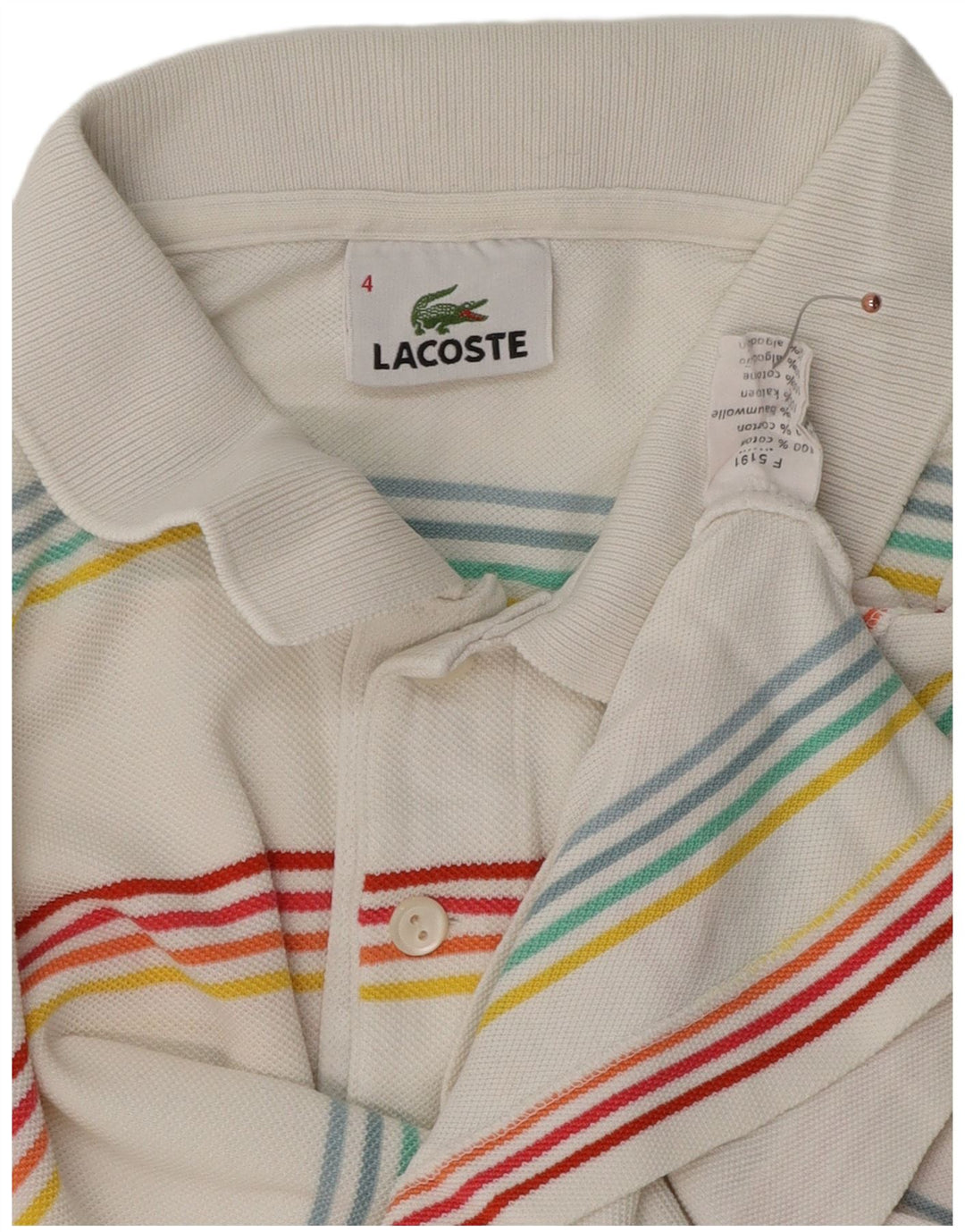 Camisa polo masculina LACOSTE tamanho 4 algodão listrado branco médio