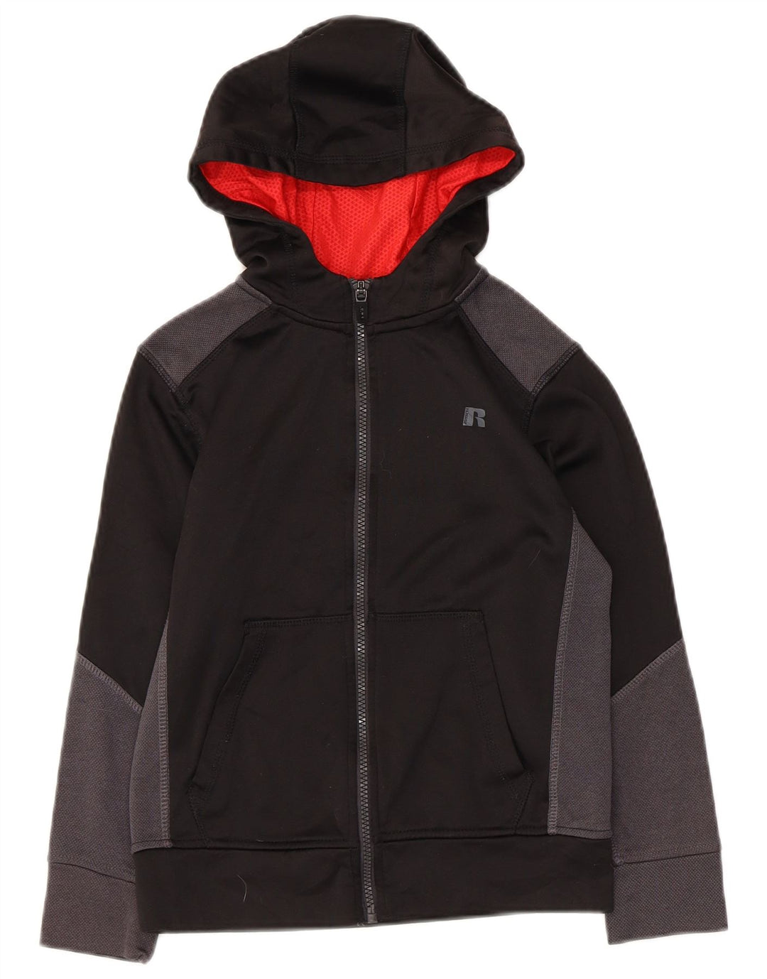 Suéter Russell Athletic Boys com capuz e zíper 7-8 anos médio preto colorblock