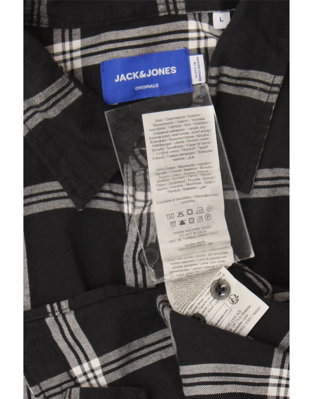 Camisa masculina de flanela Jack & Jones grande de algodão xadrez preto