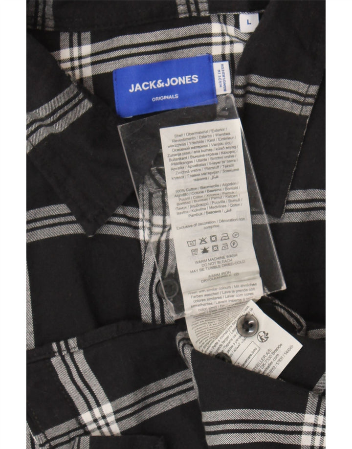 Camisa masculina de flanela Jack & Jones grande de algodão xadrez preto