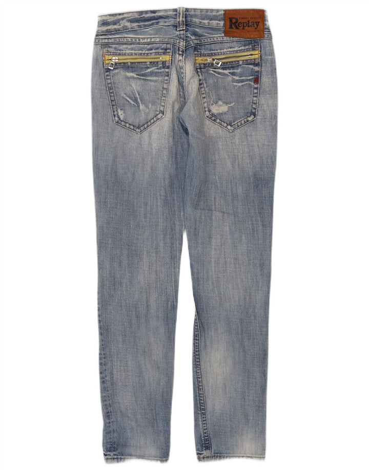 Replay Calça jeans feminina desgastada slim W27 L32 azul algodão