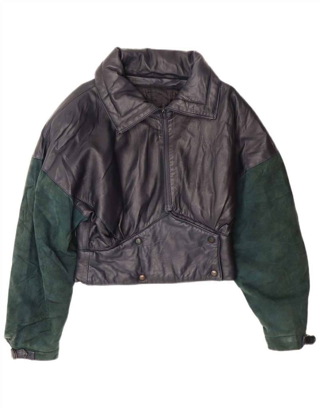 Jaqueta de couro feminina VINTAGE UK 6 XS azul marinho