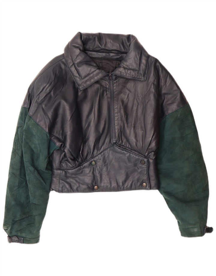 Jaqueta de couro feminina VINTAGE UK 6 XS azul marinho