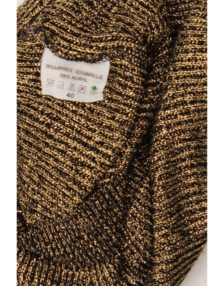 Suéter feminino vintage grande com decote em V UE 40 médio dourado salpicado