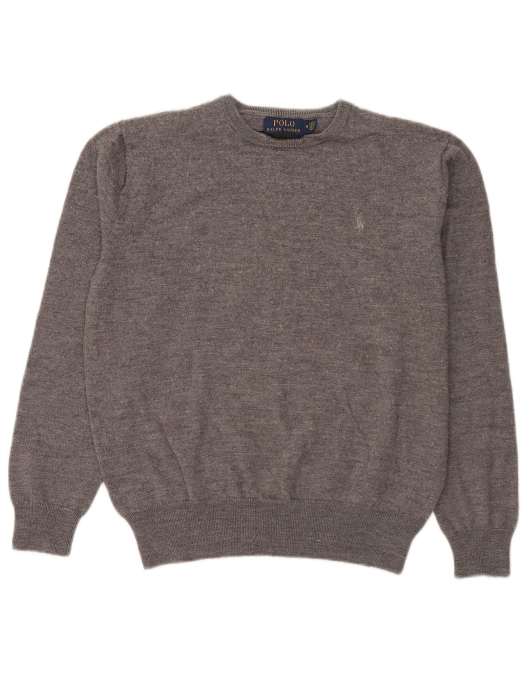 Suéter masculino Polo Ralph Lauren com gola redonda e lã cinza médio