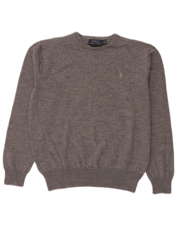 Suéter masculino Polo Ralph Lauren com gola redonda e lã cinza médio
