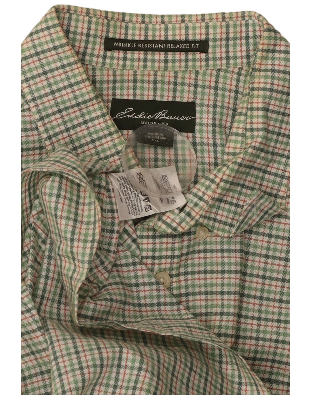 Camisa masculina de flanela alta e relaxada Eddie Bauer XL verde algodão xadrez