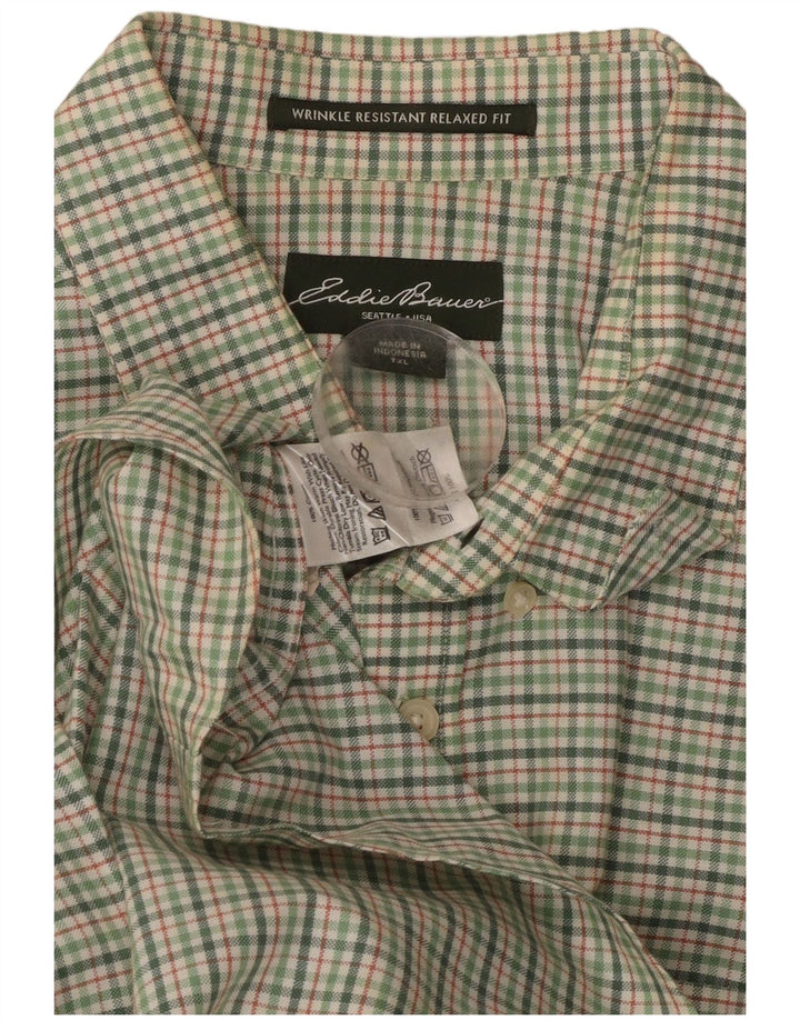 Camisa masculina de flanela alta e relaxada Eddie Bauer XL verde algodão xadrez