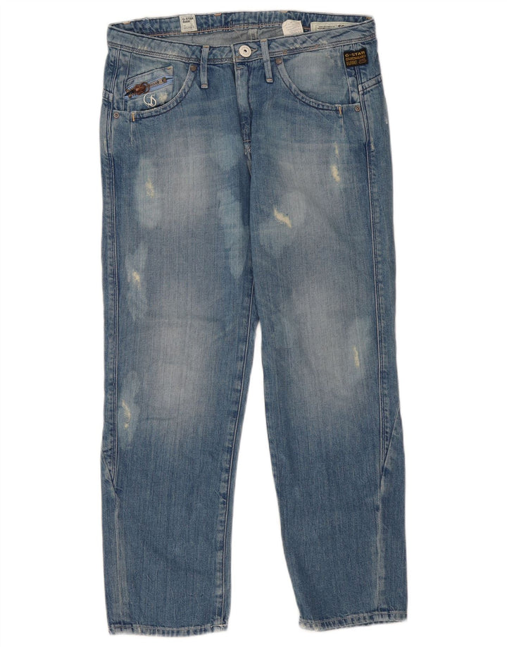 Calça jeans reta feminina G-Star desgastada W27 L27 algodão azul