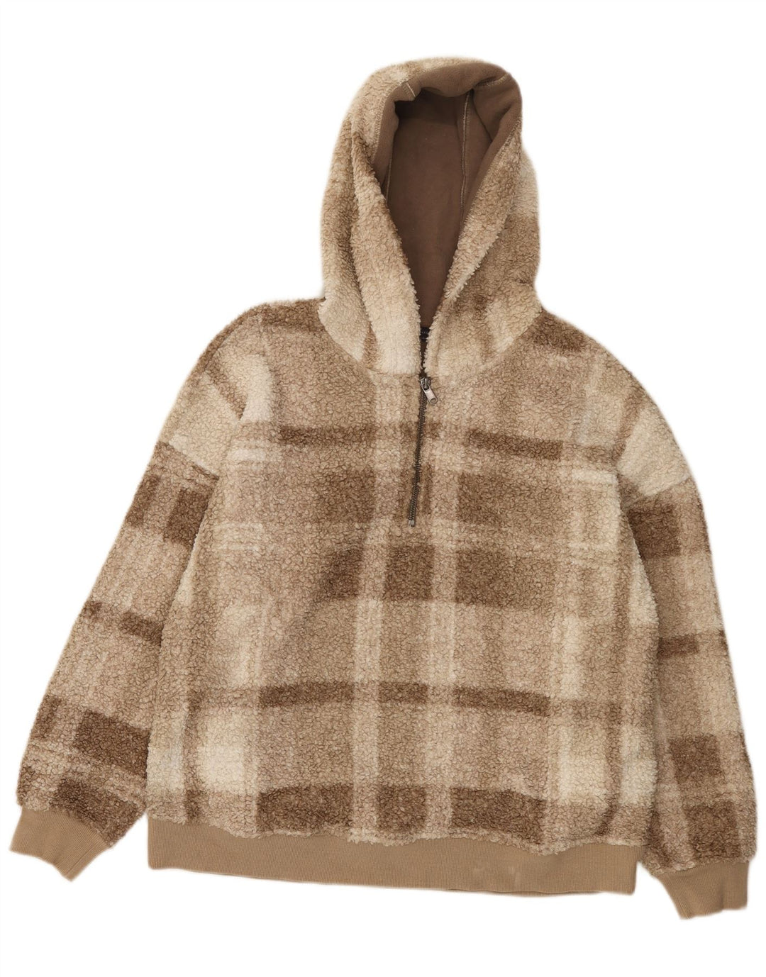 Suéter de lã feminino Marks & Spencer com gola e zíper Reino Unido 14 xadrez marrom médio