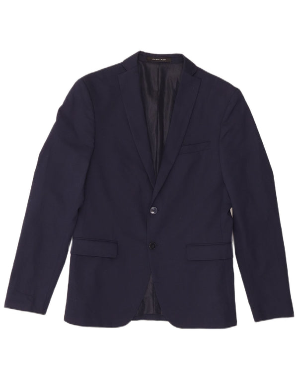 Jaqueta blazer masculina Zara com 2 botões UE 46 pequena azul marinho