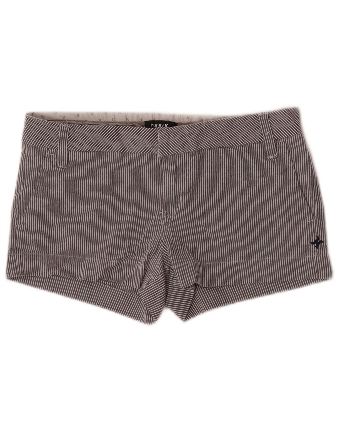 Calça quente feminina Hurley US 7 médio W32 algodão listrado azul