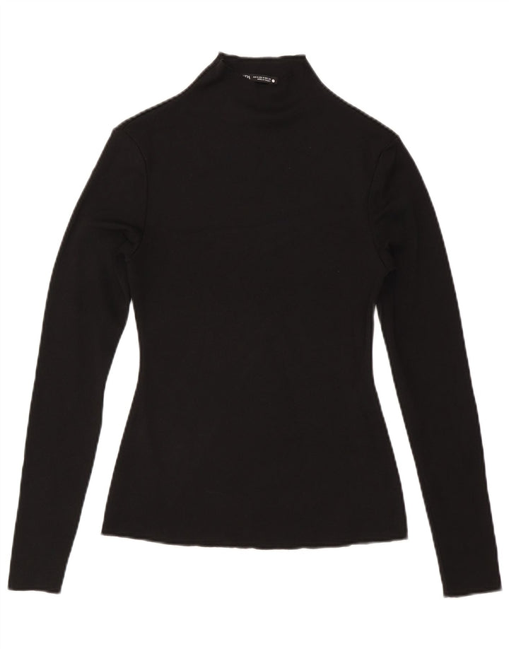 Top feminino Zara manga comprida UK 12 poliéster preto médio