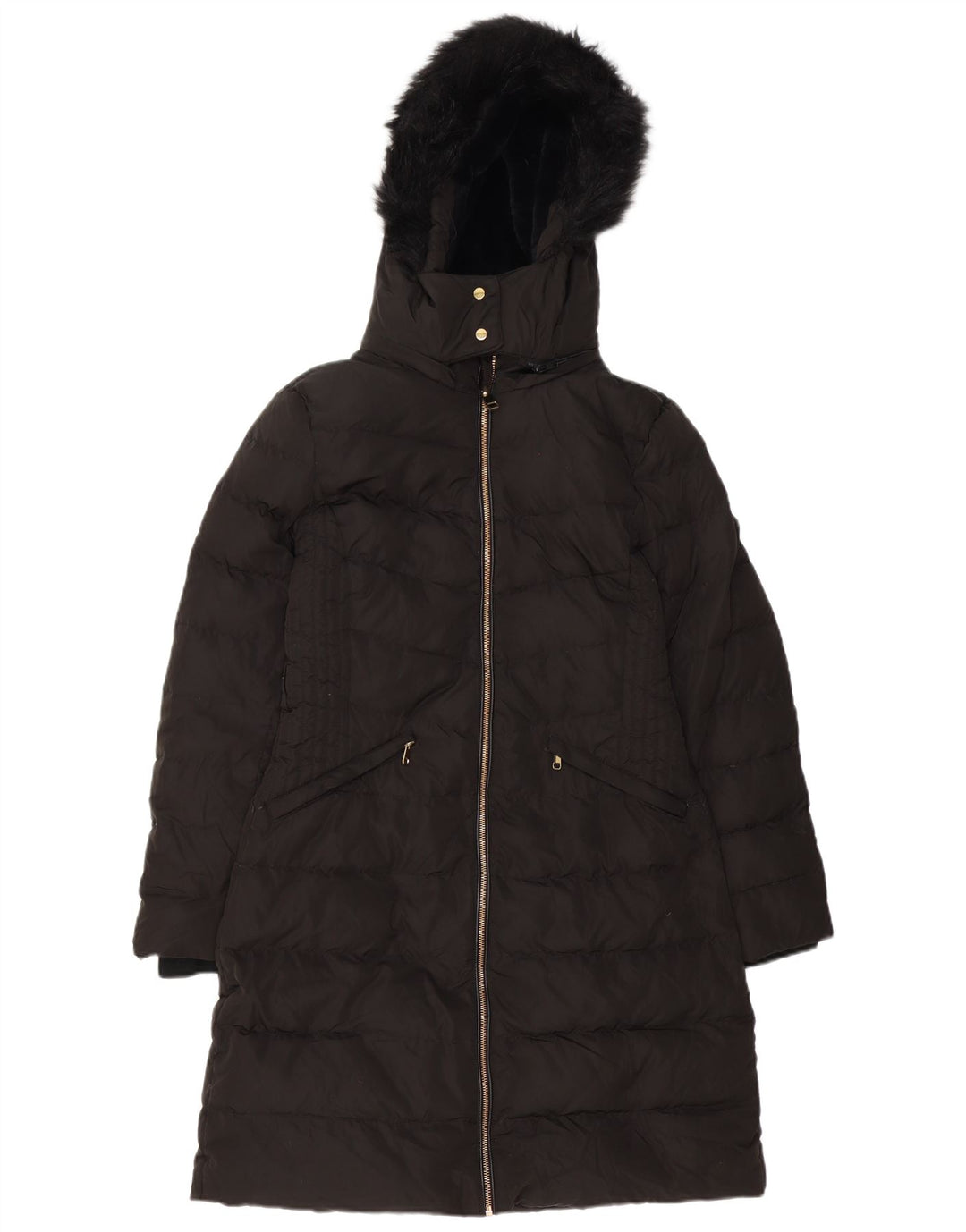 Casaco acolchoado com capuz feminino Zara UK 14 poliéster preto médio