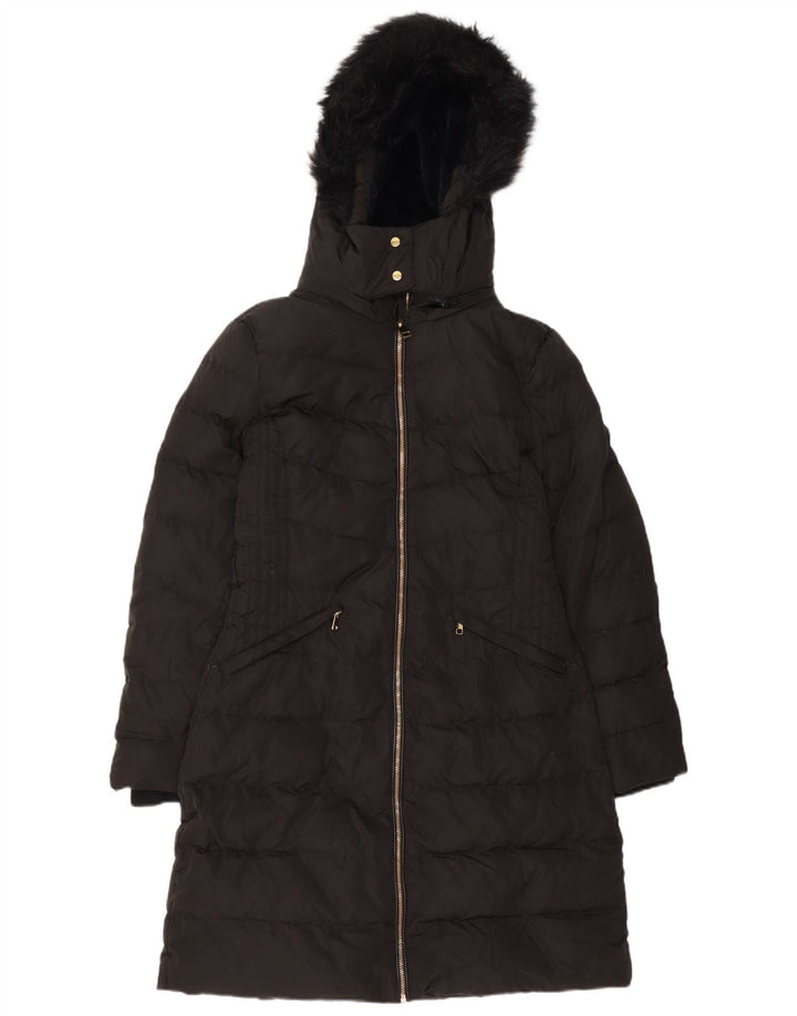 Casaco acolchoado com capuz feminino Zara UK 14 poliéster preto médio