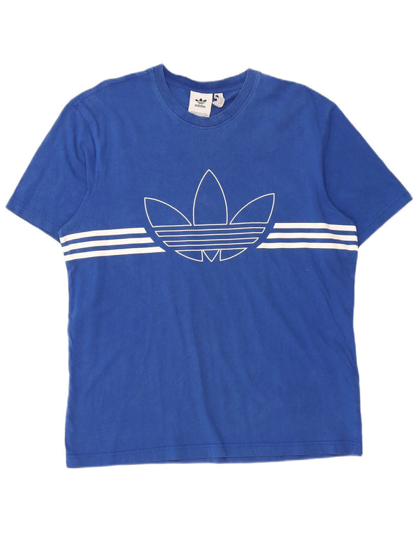Adidas Mens Graphic T-Shirt Top Médio Azul Listrado Algodão