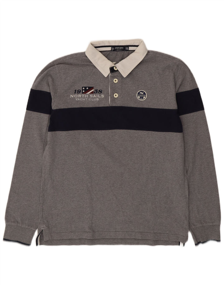 Camisa polo masculina de rugby gráfica North Sails grande bloco colorido cinza