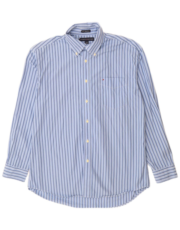 Camisa masculina Tommy Hilfiger grande algodão listrado azul