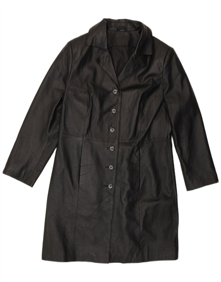 Casaco de couro feminino vintage Reino Unido 14 grande couro preto