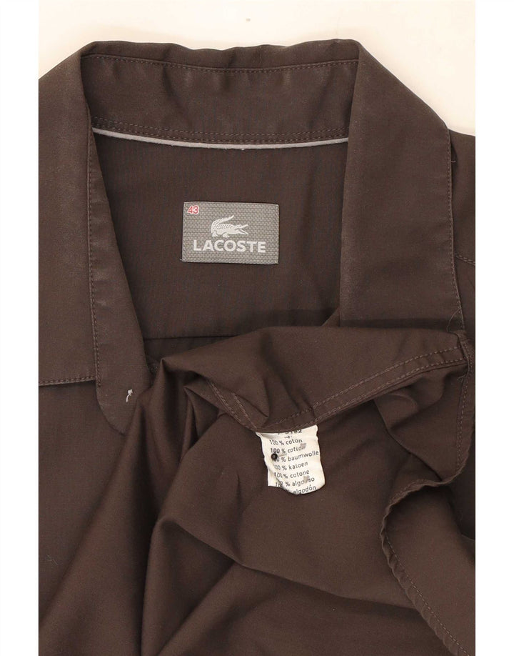 Camisa masculina Lacoste tamanho 43 grande algodão marrom