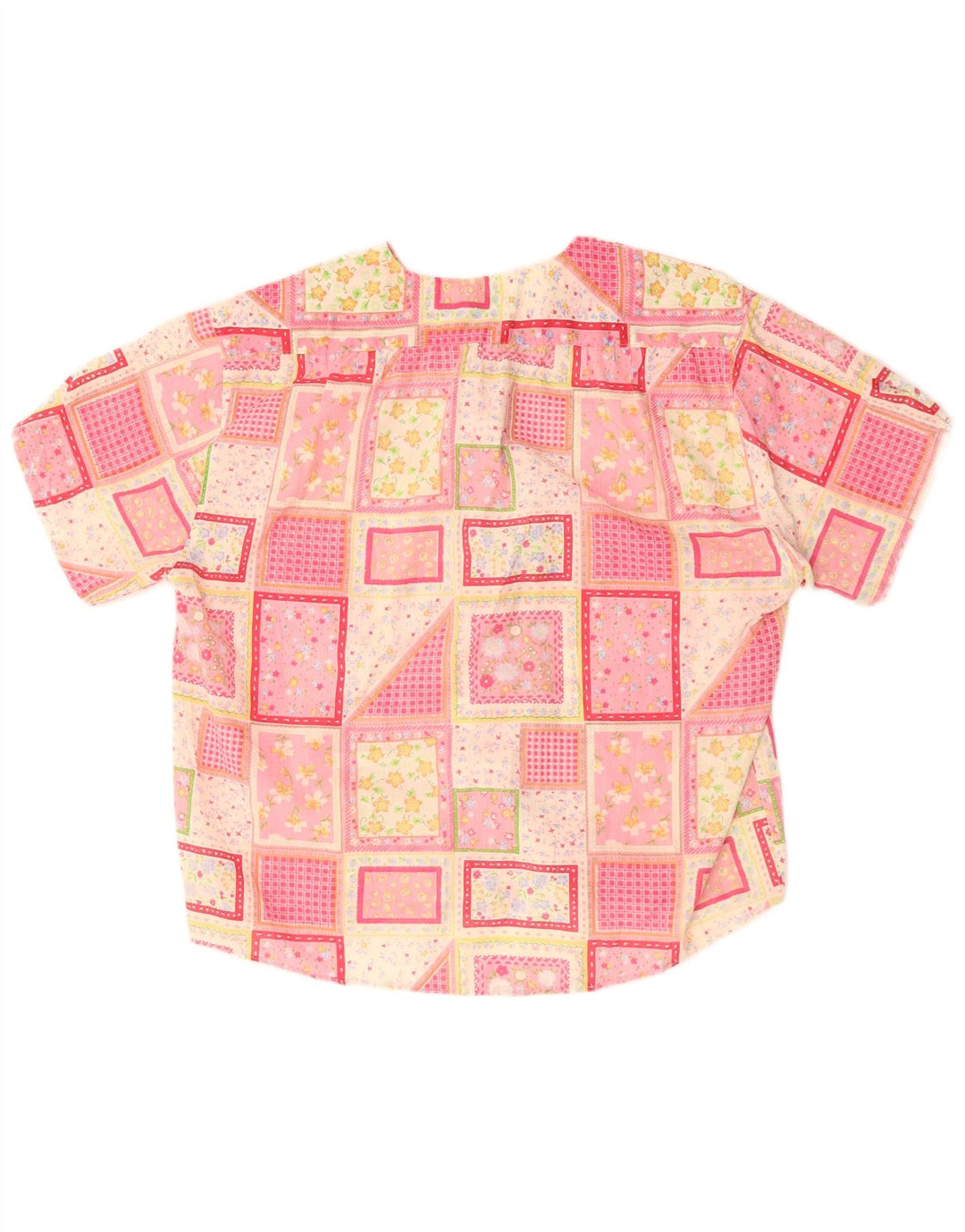 Blusa feminina vintage de manga curta UK 16 patchwork rosa grande