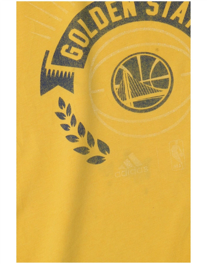 Camiseta masculina Adidas Golden State Warriors com estampa gráfica grande de algodão amarelo