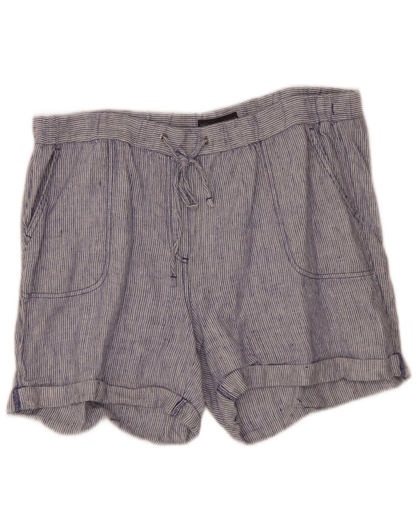 Shorts casuais femininos Marks & Spencer tamanho 18 W36 L5 linho listrado azul