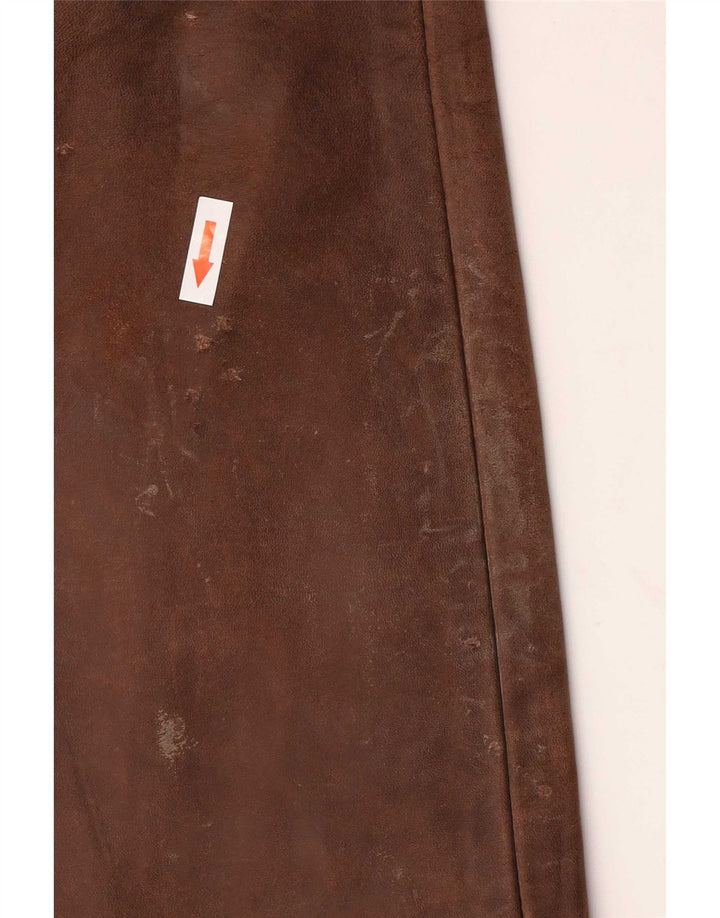 Calças de couro masculinas vintage W30 L34 marrom