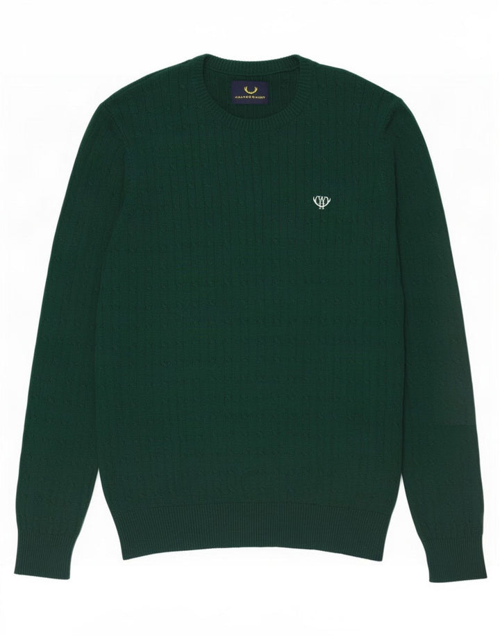 Suéter vintage masculino com gola redonda, algodão verde médio