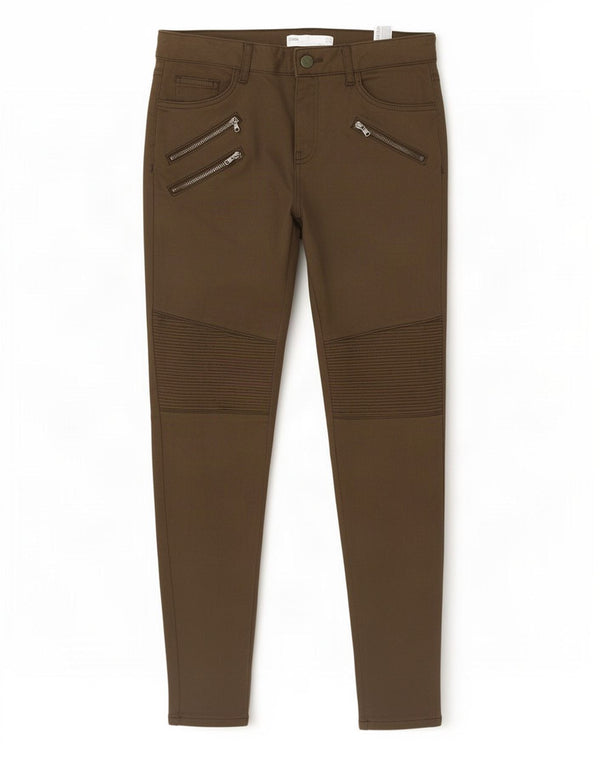 Calça feminina casual slim Zara EU 40 médio W30 L27 algodão marrom