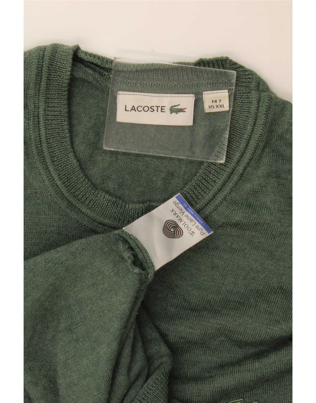 Lacoste Suéter masculino com gola redonda tamanho 7 2XL lã virgem verde