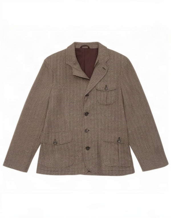 Benetton Mens Blazer Jacket UK 38 Medium Brown Herringbone