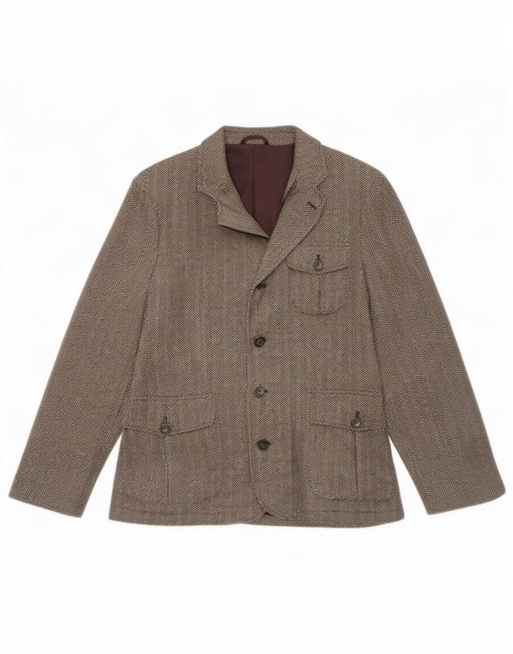 Benetton Mens Blazer Jacket UK 38 Medium Brown Herringbone