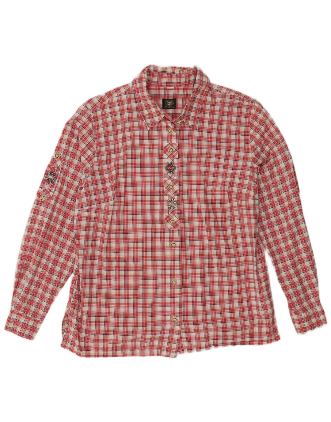 Camisa feminina vintage Reino Unido 16 grande algodão xadrez vermelho