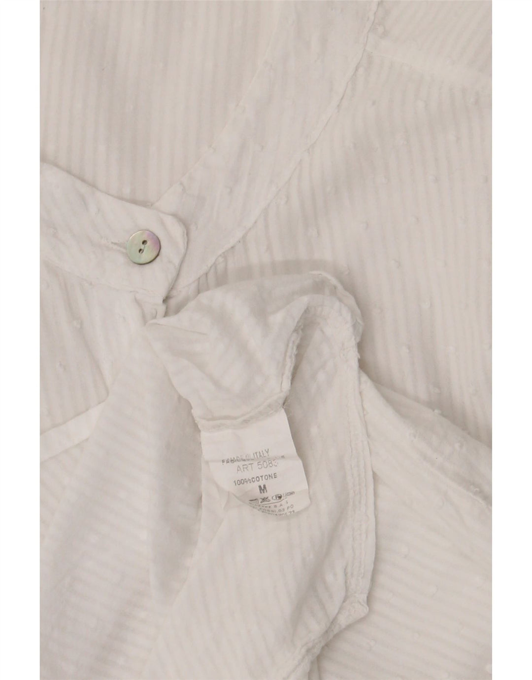 Camisa feminina vintage UK 14 algodão listrado branco médio