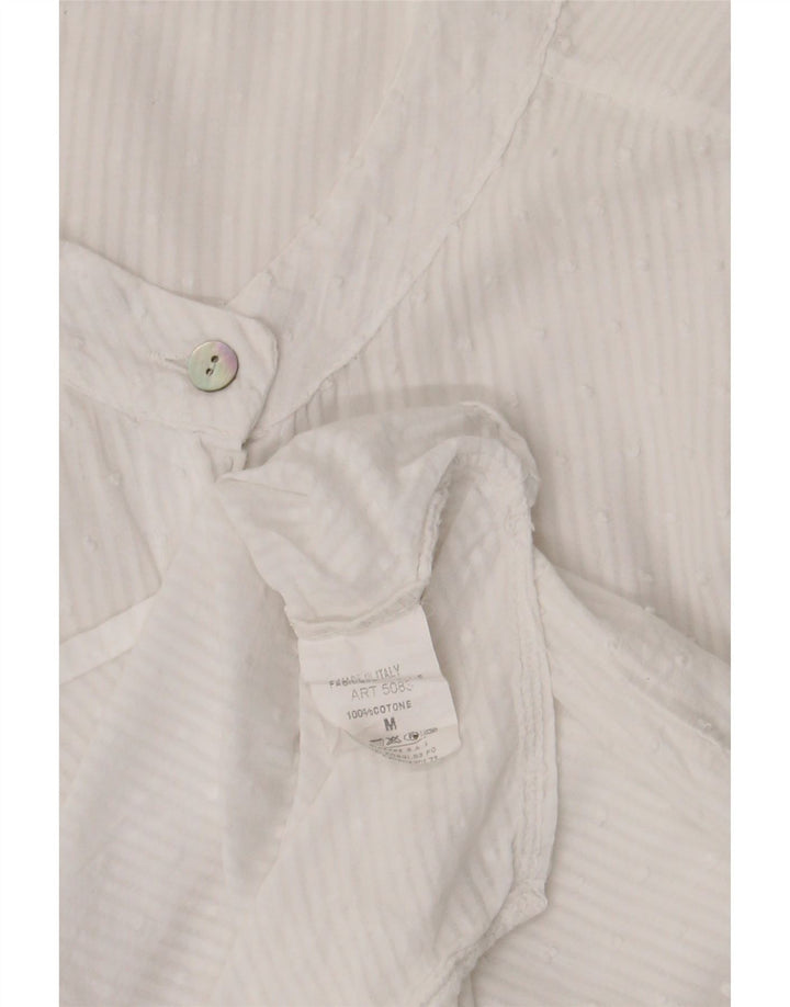 Camisa feminina vintage UK 14 algodão listrado branco médio