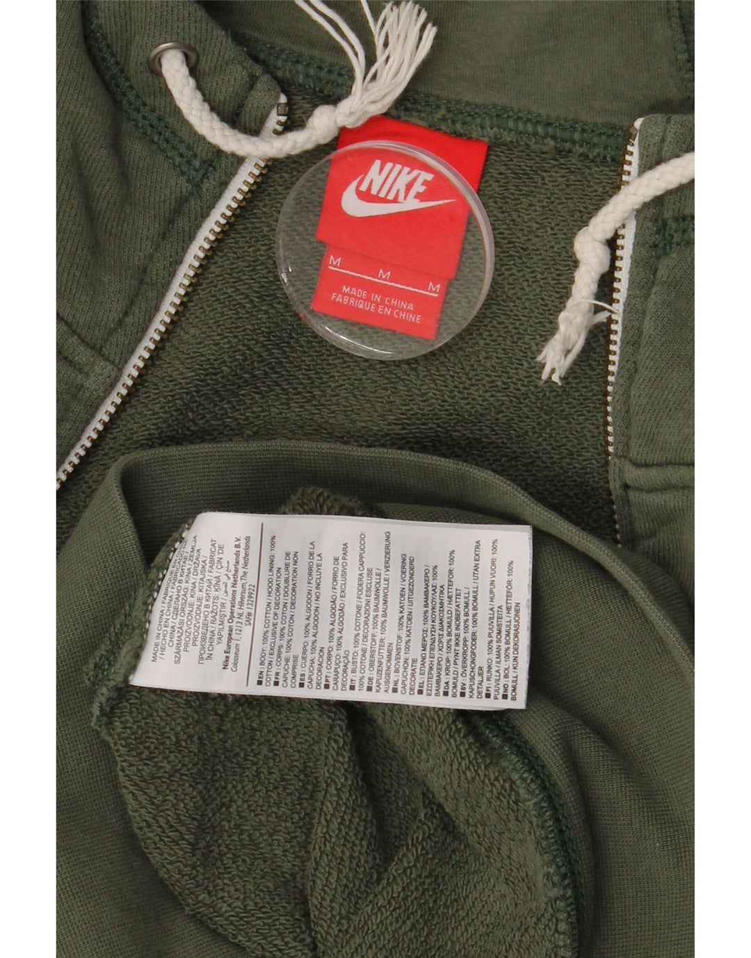 Suéter Nike masculino com capuz e zíper médio cáqui algodão